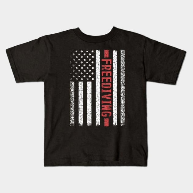 Freediving American Flag 4th of July Kids T-Shirt by magazin